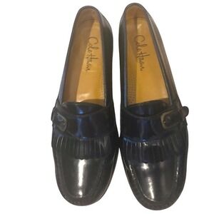 Cole Haan Mens Black Leather Fringe Buckle Loafer Shoes Size 9D